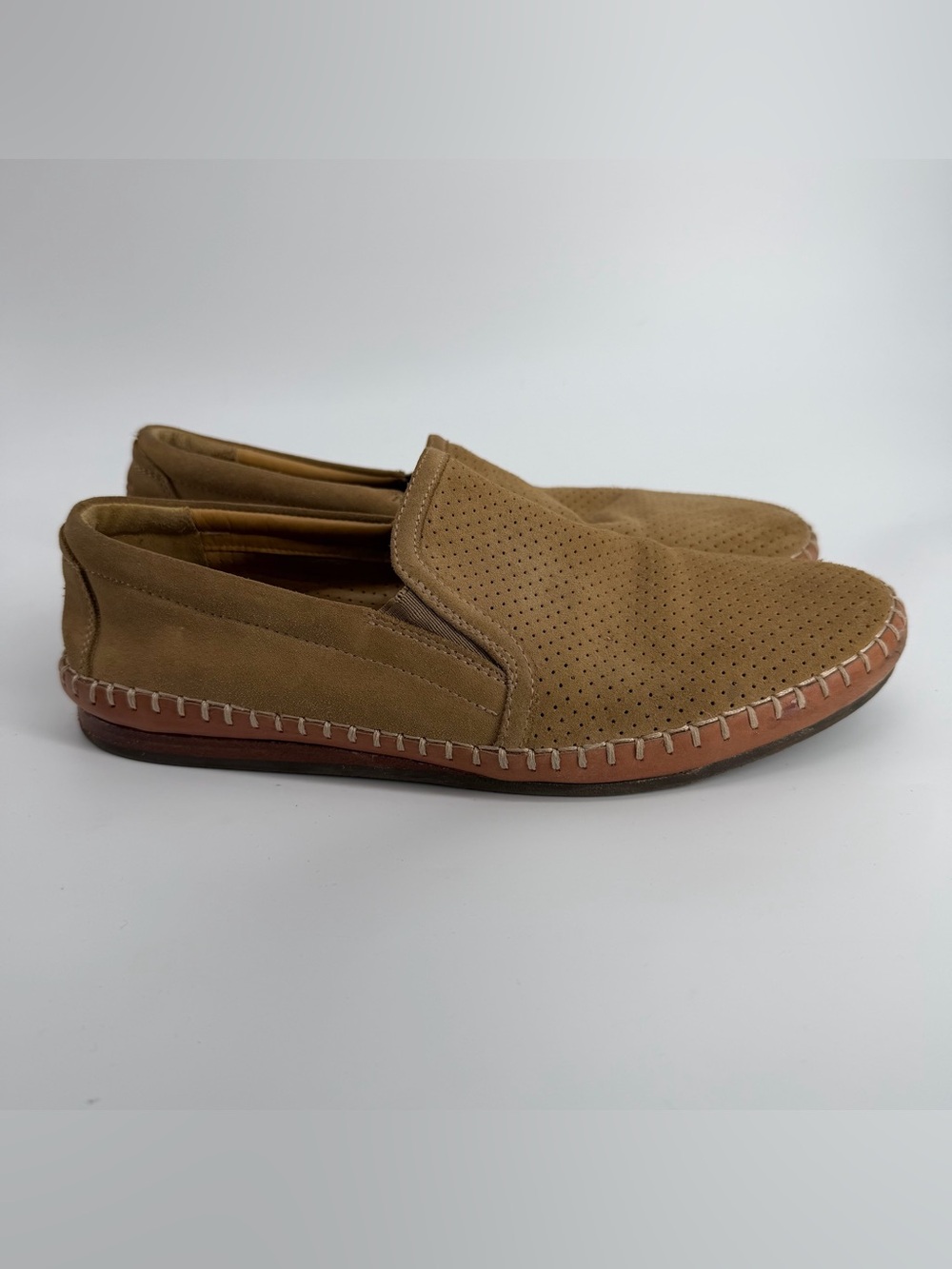 Trask Mens Tan Suede Slip On Loafers Perforated Shoes Size 9M
